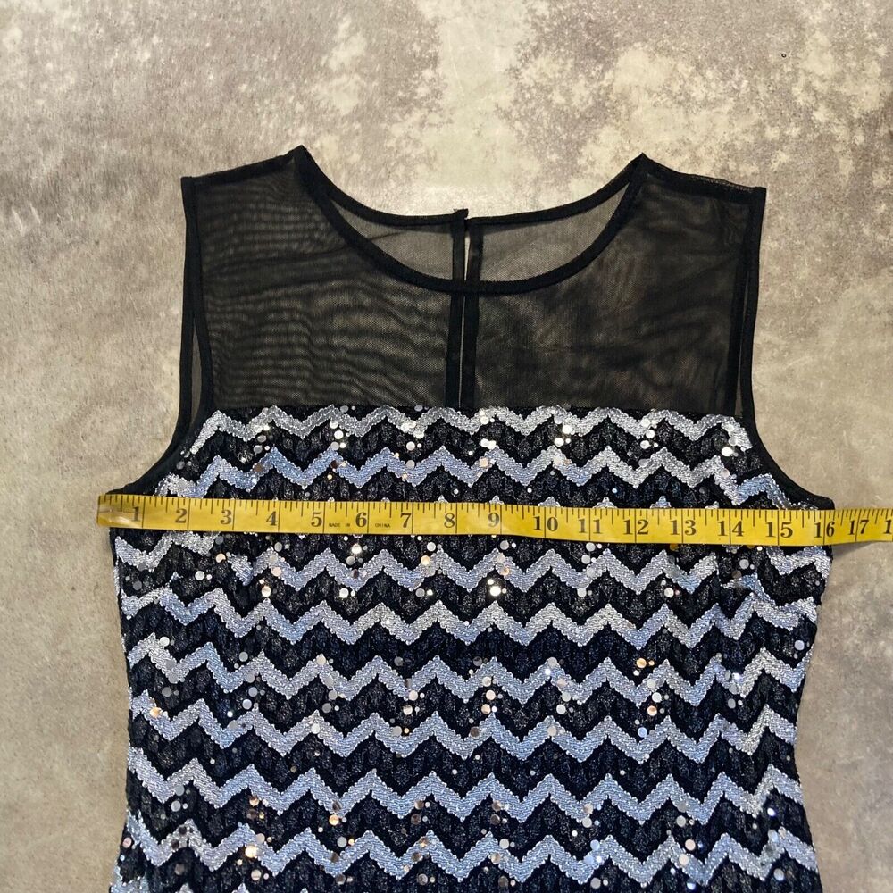 R&M RICHARDS Dress Womens 6 Black Sleeveless Sequin Lace Evening - Picture 2 of 9
